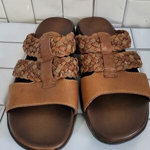 RJ COLT Vintage Mens Brown Leather Slip On Sandals Braided Leather Detail